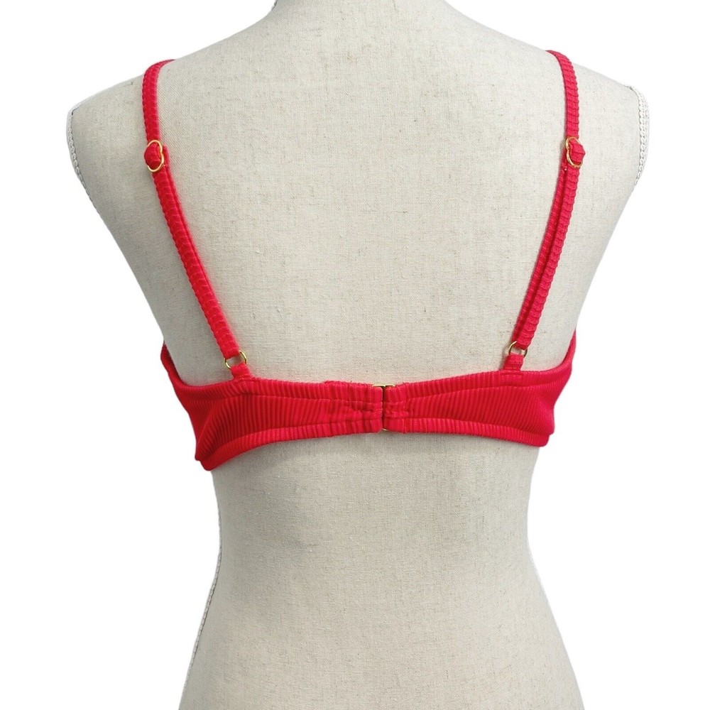 Swimsuits For All Mentor Tie Front Ribbed Bikini Top Coral Red Aztec Womens 12 - Picture 2 of 7